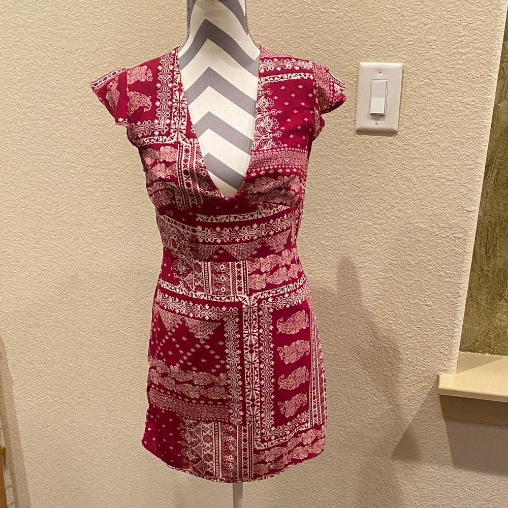 Honey Punch Burgundy Patterned Mini Dress